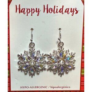 Snowflake Design Hypo-Allergenic Earrings Rhinestones Festive Holiday Christmas